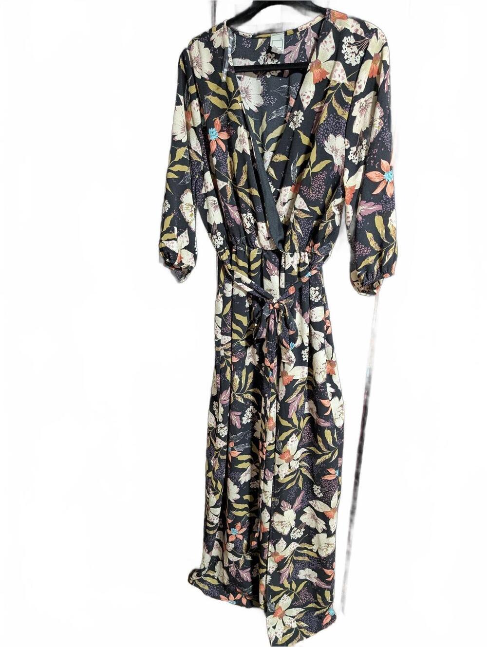 Lilian Faux Wrap Maxi Dress High Slit Tie Waist Size 2X